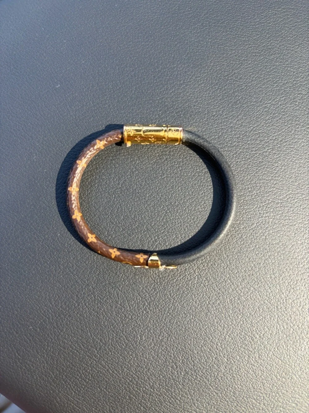 Authentic Louis Vuitton Designer Brown & Black Leather Bracelet with Gold Clasp